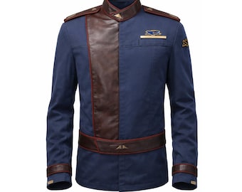 Chaqueta azul de algodón inspirada en el Capitán Sheridan de Babylon 5 / Abrigo militar de ciencia ficción para cosplay / Uniforme futurista hecho a mano