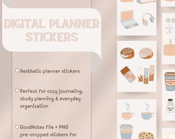 Digitale Planer Sticker bündeln | GoodNotes, Café, Zitate (PNG)