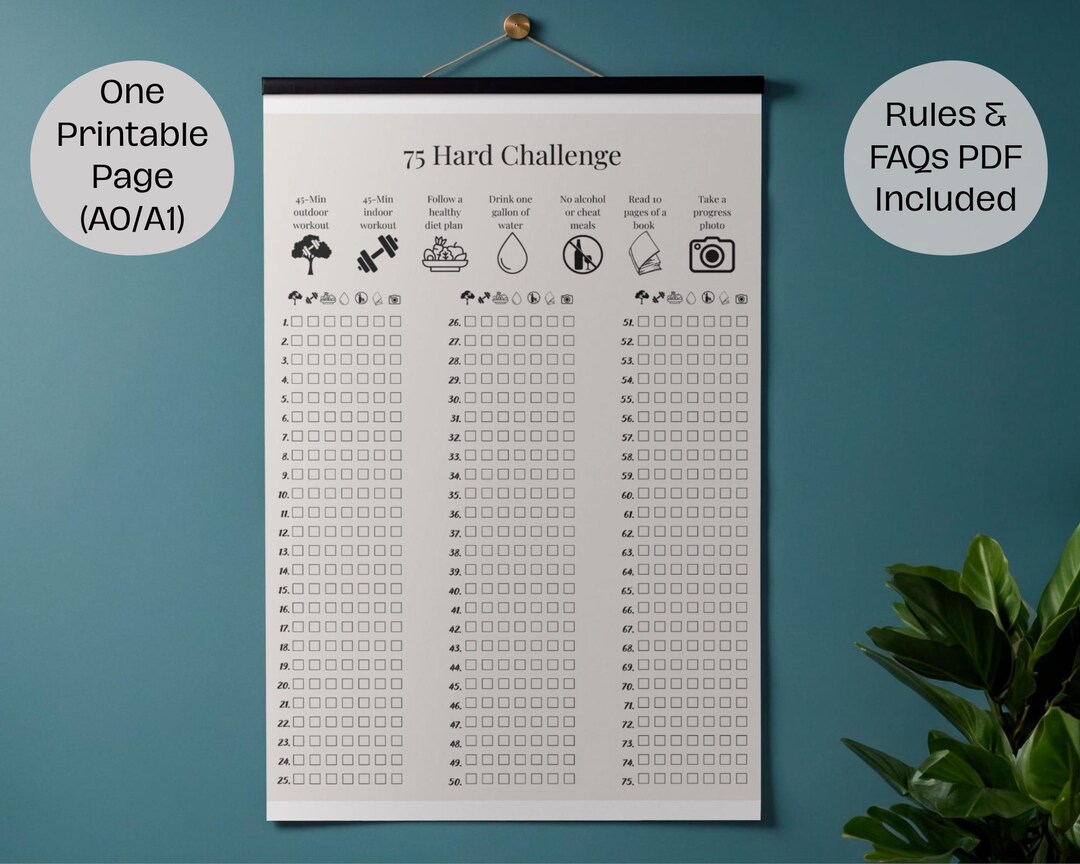 75 Hard Challenge Tracker | Printable A0 A1 Poster & iPad PDF (digital ...