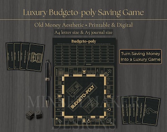 Luxus Budgetopoly Spiel | Schwarz und Gold Spar-Challenge (druckbare PDF & digitale PNG A4/A5