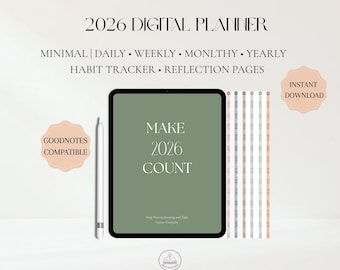 2026 Digitaler Kalender | Minimalistisch täglich, wöchentlich, monatlich (PDF)