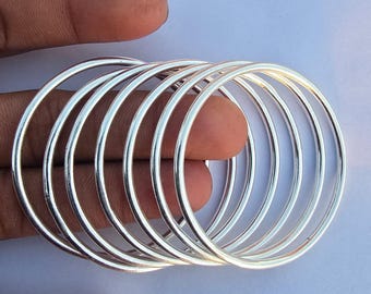 Silver Bangles Set Of 7 Bangles 925 Sterling Silver Thickness- 12 Gauge Minimalist Jewellery