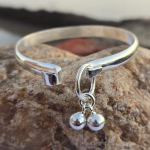 Handmade Sterling Silver Torque Hanging Ball Bangle: Heavy Solid 925 Silver Mens Jewellery 5MM  Wide Thin Bangle