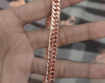 Collana con catena a maglie cubane, fatta a mano in puro rame, collana e braccialetti in stile antico