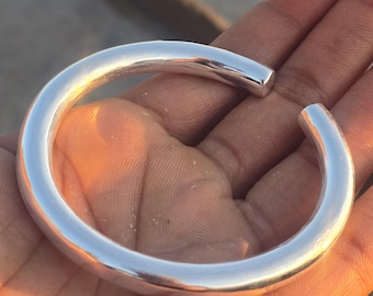 5mm Thick Handmade Sterling Silver Torque Bangle: Heavy Solid 925 Silver Mens Jewellery