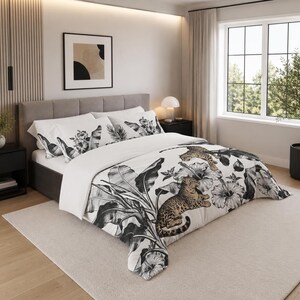 Safari Leopard Microfiber Duvet Cover Set – Tropical Jungle Botanical Bedding for Wildlife Inspired Bedroom Gift