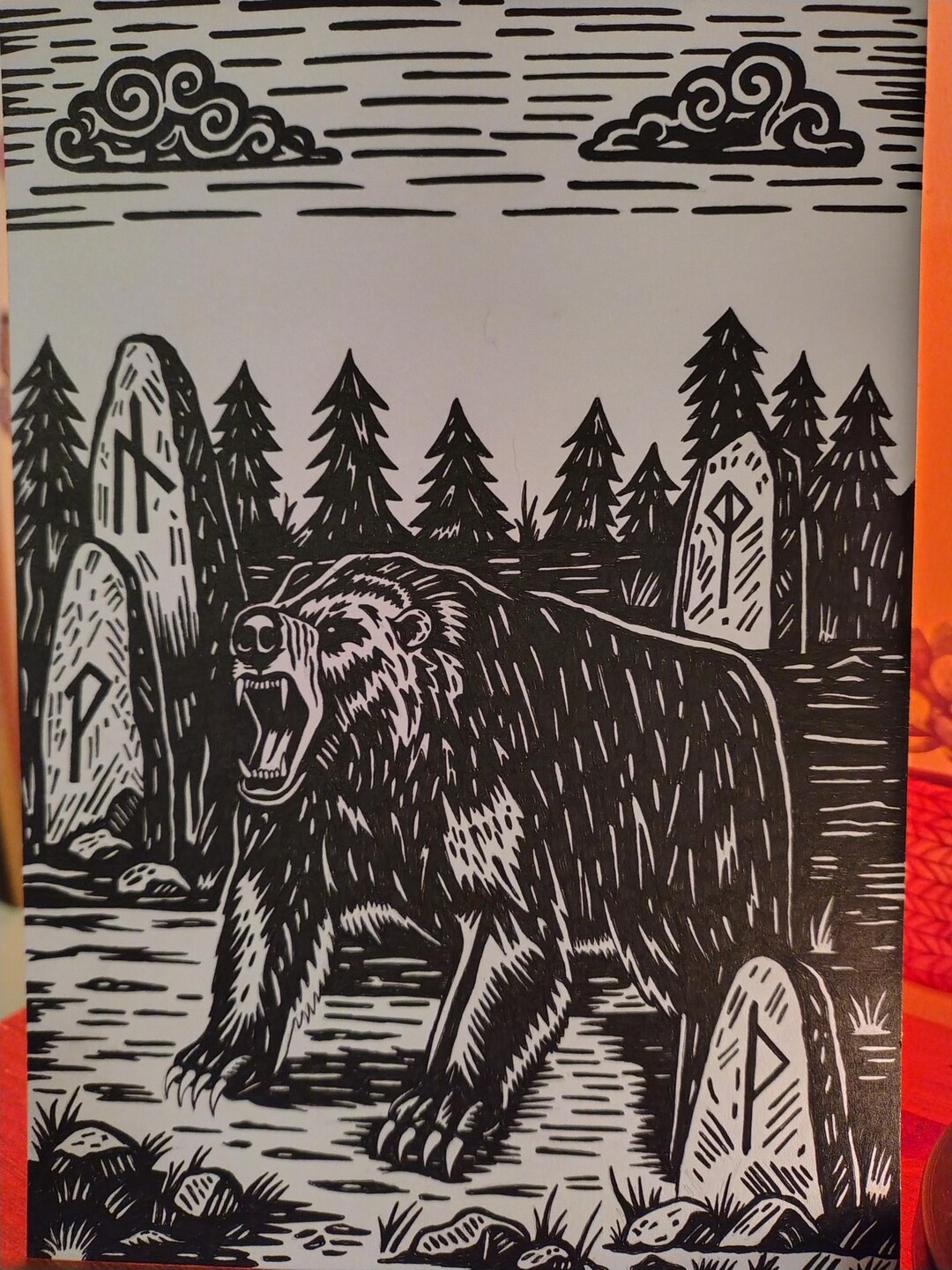 Runic Bear Form Might of the Bear - Bespoke, Hand-drawn Piece Depicting a Norse Runic ...