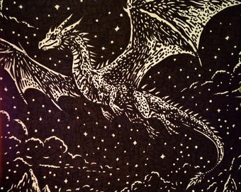 Vol du dragon - Art fantastique dessiné à la main.