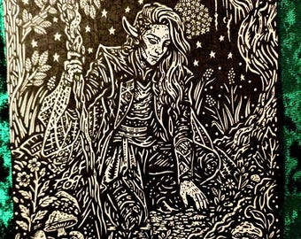 Caduceo Cuidando - arte fantástico dibujado a mano.