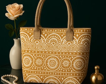 Handmade Mustard Mandala Canvas Tote Bag