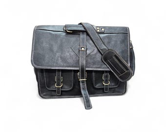 Heritage Noir Leather Messenger Briefcase Bag