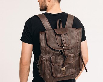 Vintage Genuine Leather Travel Backpack for Men