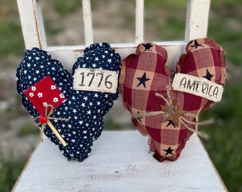 primitive patriotic Americana heart pillow bowl fillers, July 4th bowl fillers, Americana Decor,Patriotic Tiered Tray, Fourth of July Decor