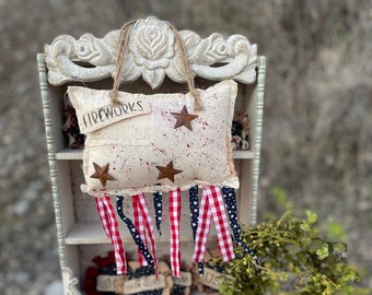 Vintage Inspired Fireworks,  Red White and Blue Fireworks, Vintage Americana Decor, Patriotic Tiered Tray, Fourth of July Decor, rag flag