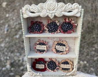 Flor americana primitiva, flores americanas, decoración americana, 4 de julio primitivo, flores patrióticas de tela, decoración patriótica de granja