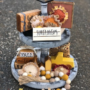 Sunflower Tiered Tray Decor, Sunflower Decor, Garland with Tassel, Fall Tiered Tray Decor, Rustic Farmhouse, Harvest Country Decor 19 items