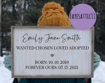 adoption sign, wanted chosen loved adopted, farmhouse adoption sign, gotcha day sign, custom adoption sign, Adoption Gift Girl Ideas