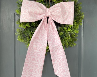 Pink Fairytale Decorative Bow, Nursery Decor, Baby Shower Gift, Baby Girl Nursery Bow, Pink Toile Bow Sash, Maternity Photo Prop