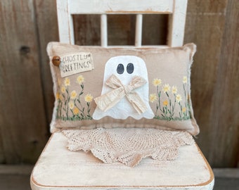 Hand Painted Halloween Pillow: Spooky Ghost & Pumpkin Decor