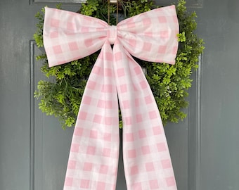 large pink plaid fabric bow, birthday girl decor, Pink Bow Garland, Baby Shower Decor, Nursery Wall Decor for Baby Girl, Girly Room Decor