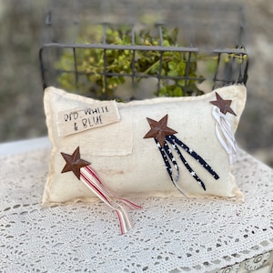 primitive patriotic Americana star pillow bowl fillers, July 4th bowl fillers, primitive americana decor, Primitive Patriotic flag pillow