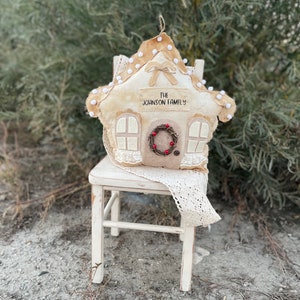 homespun gingerbread house, prim gingerbread decor, Gingerbread Tiered Tray, Fake Bake, Primitive Rustic Farmhouse Faux Gingerbread house