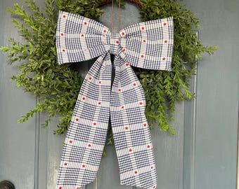 Fiocco a ghirlanda rosso, bianco e blu, fascia a ghirlanda USA ricamata con stella del 4 luglio, fiocco a ghirlanda estivo a quadri, fascia a quadri ricamata per il 4 luglio