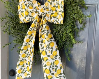 Guirnalda de limones, decoración de topiarios de limones, decoración de puerta principal de estilo chinoiserie, acento cítrico de verano para el hogar, regalo de limón para mamá, lazo de corona de limones de verano