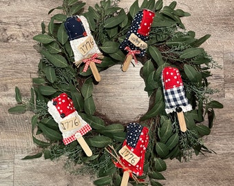 Fake Patriotic Popsicle, Fourth of July Popsicle, Patriotic Decor, USA Decor, Patriotic wreath attachment, Rustic patriotic wreaths