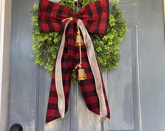Christmas Ribbon Bundle Set with Golden Bells Wreath Bow, wreath, bow with bells, Old World Bells, Christmas Bells, Simple Christmas Bow