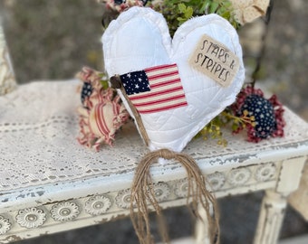 Patriotic Primitive Hearts, red white and blue hearts, primitive Americana flag pillow bowl fillers, shelf sitter heart, liberty, freedom