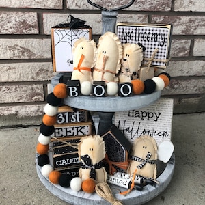 Halloween Ghost tiered tray, halloween tiered tray, fall tiered tray, farmhouse ghost decor, ghost bowl filler, eek, boo, spooky, apothecary