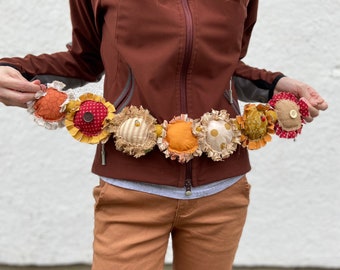 Primitive Fall Sunflower, Fall Floral, primitive fabric sunflowers, primitive fabric sunflower bowl filler, fall garland, Country Home Decor