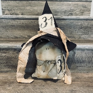 Witch ghost, farmhouse witch hat, Primitive Fall Halloween witch, Black Witch Hat, primitive witch Hat Grungy witch hat Decorative witch hat