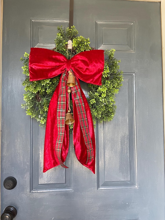 Velvet bow tie Christmas tree top, Red Velvet Bow Wreath Bow, Red Velvet Holiday Bow for wreaths, Doors and Decor, Red Velvet Bow for Wreath