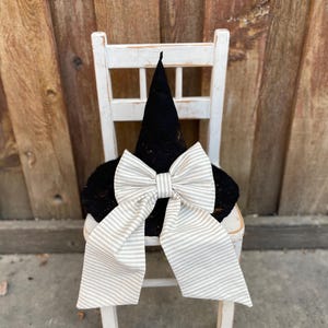 Primitive Witch Hat, Halloween Witch Hat, tabletop display, handmade with sash bow, Primitive Halloween fall black witch hat shelf sitter