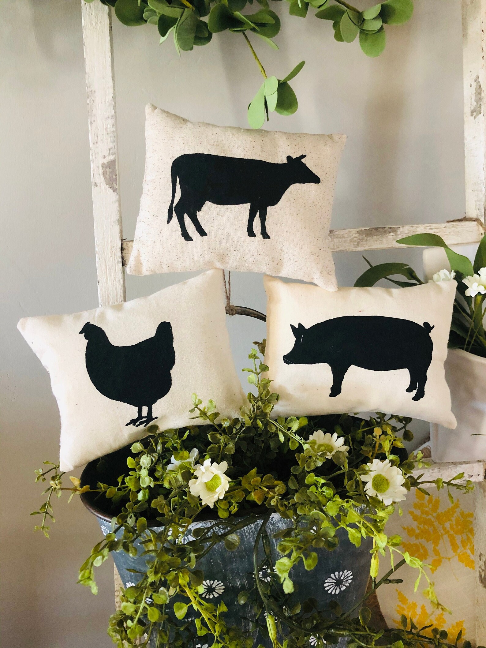 Farm animal pillows mini pillows for tiered tray Chicken Etsy