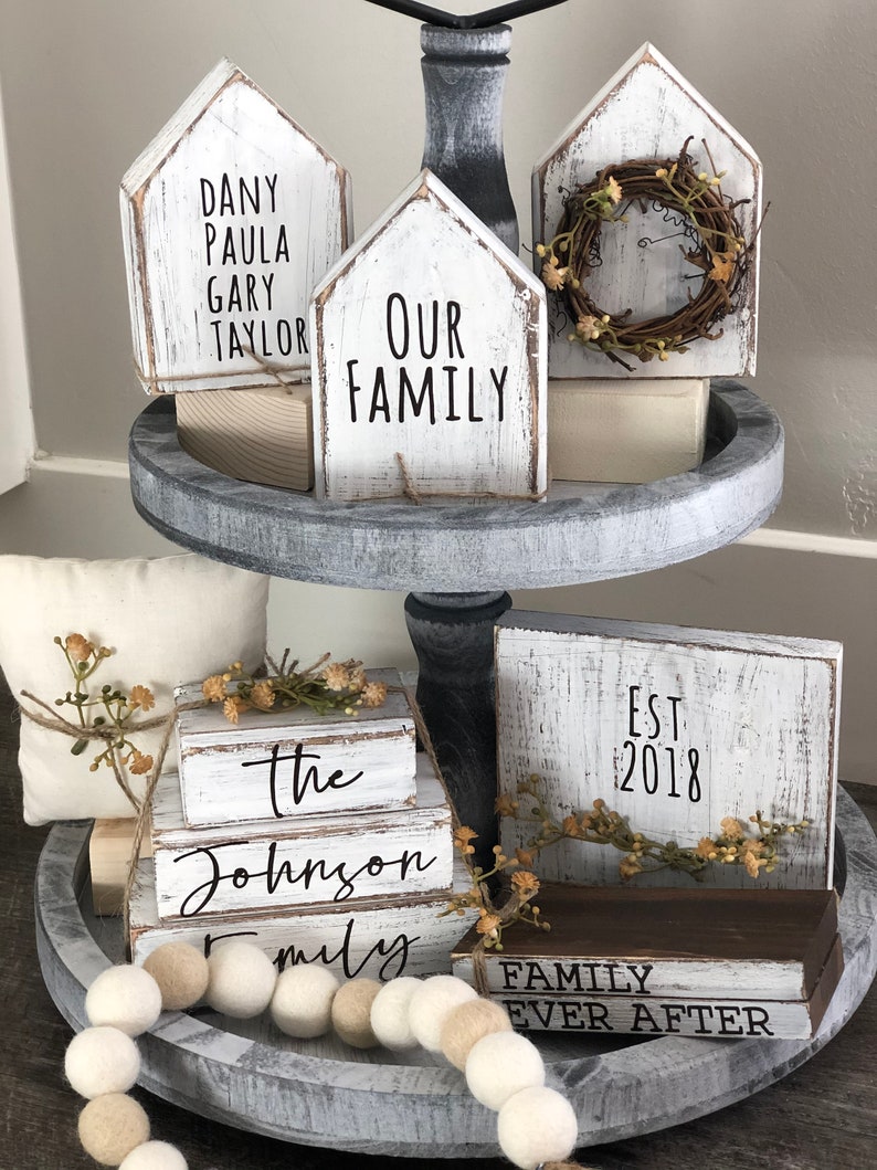 4 Pieces Wooden Tiered Tray Decorations Farmhouse Rustic Wood Frame Sign Black White Plaid Wreath Decor Mini Tiered Tray Items For Home Kitchen Shelf Table Spring Summer Stand Photo Prop
