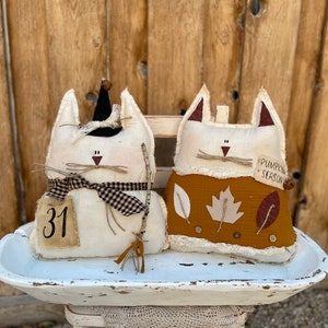 Farmhouse Halloween, Country Black Cats, Halloween Cats, Rustic Black Cats Halloween Cat Witch, Autumn inspired cat in sweater prim cat