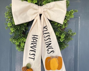Fall Pumpkin Print Bow: Cotton Fabric Decor - Mailbox, Wreath, Lantern