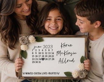 adoption announcement sign, gotcha day calendar, custom adoption sign, wooden adoption date sign, personalized adoption keepsake gotcha sign