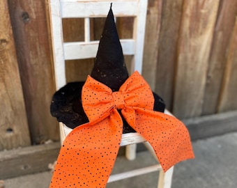 Primitive Halloween Witch Hat, ivory witch hat, Witch Hat bow, Witch hat, shabby chic with hat, vintage inspired witch hat, witch hat shelf