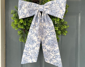 Inspiriert Blau Chinoiserie Kranz Schärpe Schleife, Kranz Stoff Schärpe, Sommerkranz Schärpe, Blaue Baby-Dusche-Dekor, Schärpe für Buchsbaum, blaue Toile