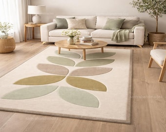 Handgetufteter Wollteppich mit Blattdesign im skandinavischen Stil