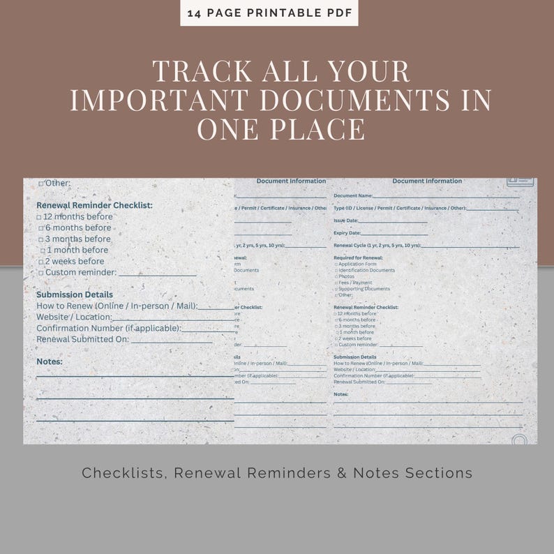 Document Renewal Tracker | Printable PDF Planner | Track Ids, Licenses ...