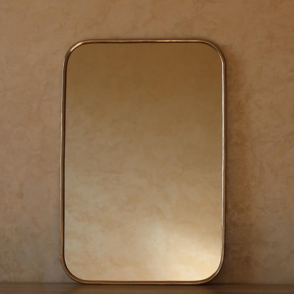 Handmade Brass Mirror – Rectangular Moroccan Wall Decor, Artisanal Luxury