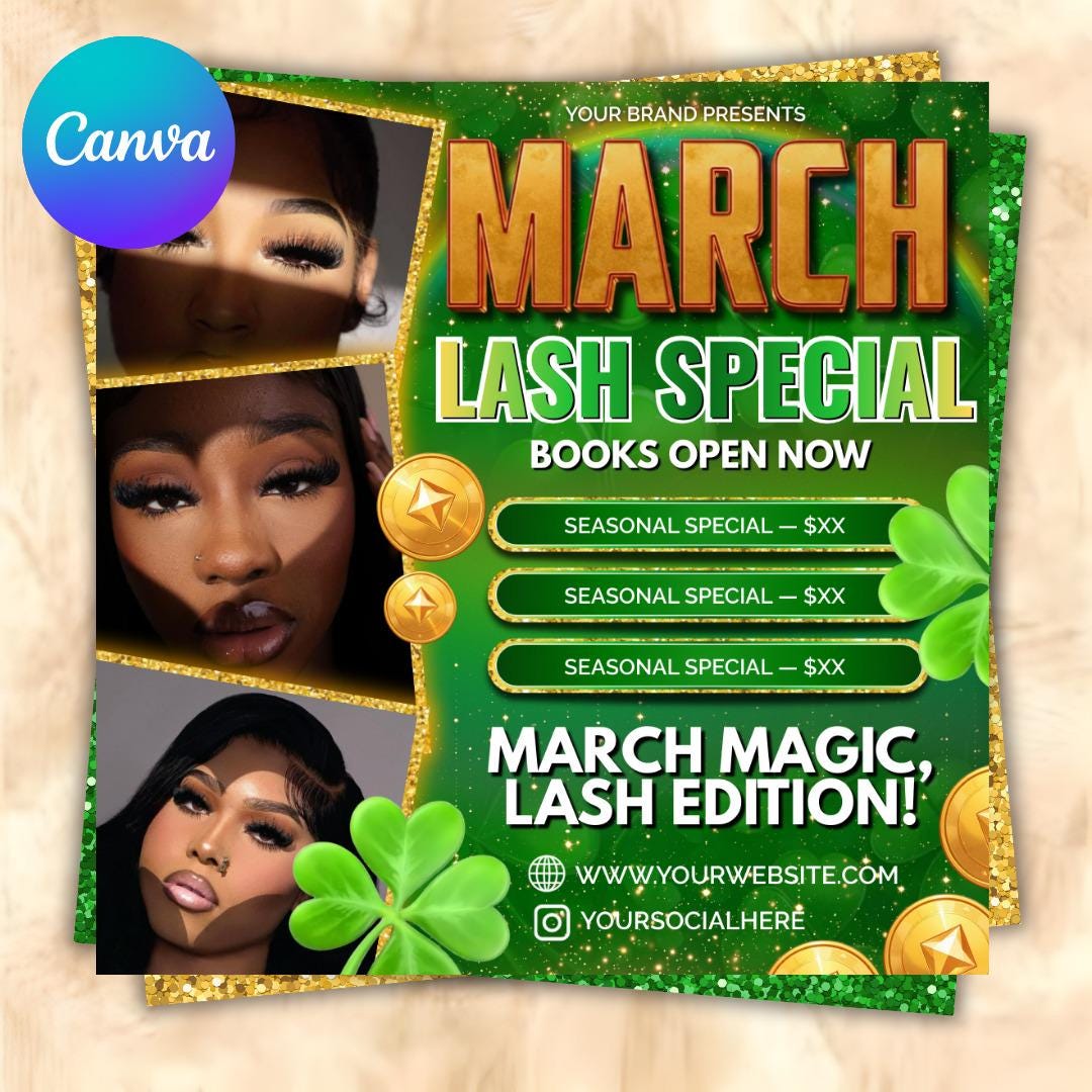 March Lashes Flyer, Lash Extensions Flyer, Patricks Day Flyer, Lash ...