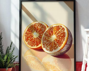 Disco Ball Citrus Wall Art - Oranger abstrakter Popdruck für Obstliebhaber Geschenk