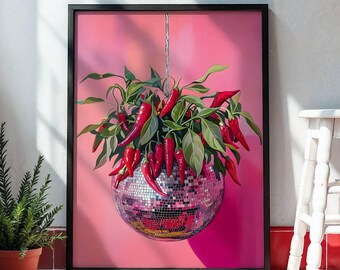 Disco Chilli Art Print – Retro Pink Wall Art