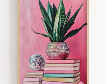 Disco Plant Wall Art, Retro Snake Plant Print, Maximalist Botanical Decor